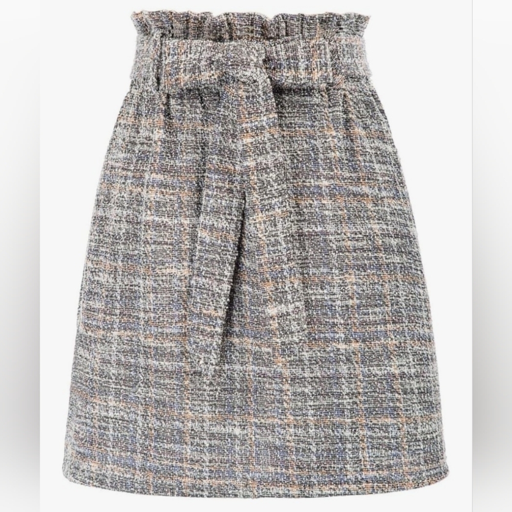 Nancy Kole Tweed Paperbag Waist A-Line Skirt With Pockets